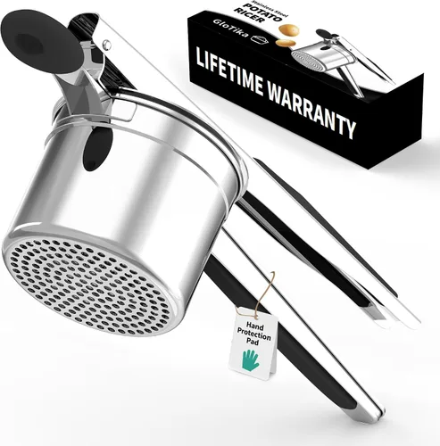 Vista 15 de GloTika Ricer de patatas grande de 15oz, triturador de patatas de acero inoxidable resistente con mango ergonómico, herramienta de cocina