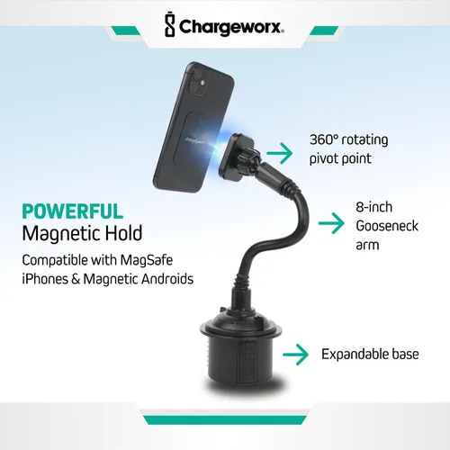 Vista 2 de Soporte magnético para teléfono – Soporte universal para teléfono celular de coche con cuello de cisne ajustable de 360° y base de bloqueo