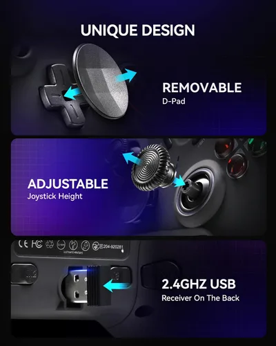 Vista 5 de DOYOKY Controlador inalámbrico para juegos controlador Bluetooth para PC Android vapor interruptor controlador de PC con retroiluminación LED