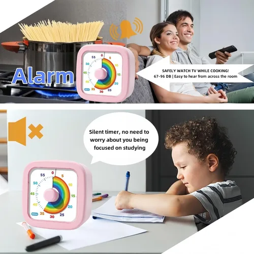 Vista 3 de Temporizador visual de 60 minutos, temporizador de cuenta regresiva para niños y adultos, temporizadores de cocina para cocinar, temporizador