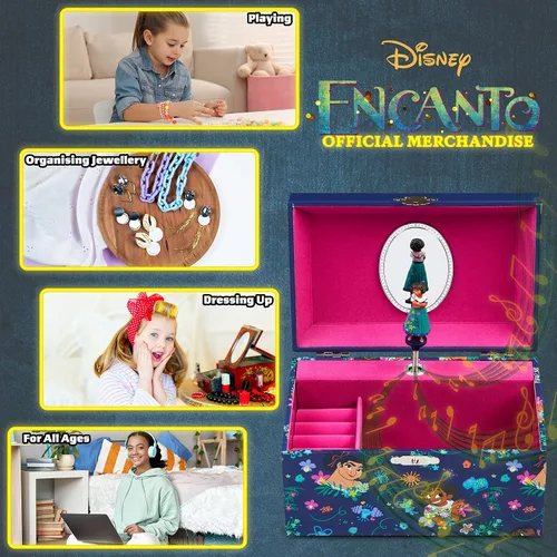 Vista 4 de Disney Encanto - Joyero musical para niñas, caja de almacenamiento de princesa Frozen con caja de música giratoria Mirabel la Sirenita Ariel Elsa