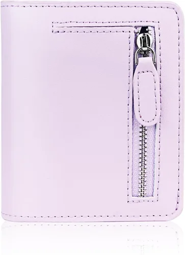 Vista 28 de Funtor Cartera de cuero para mujer, pequeña y compacta, con bolsillo doble, bloqueo RFID, para mujer