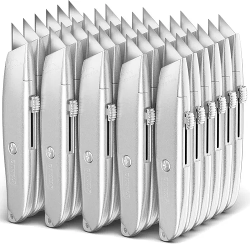 Vista 12 de DIYSELF Paquete de 2 cuchillos utilitarios, cortador retráctil, resistente (naranja)