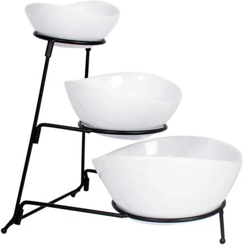 Vista 6 de Gibson juego de 3 niveles para aderezos, con soporte de metal, servidores ovalados de aperitivos y postres