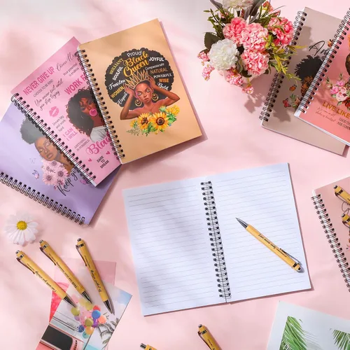 Vista 7 de Pasimy 8 cuadernos negros para mujeres, afroamericanos, espirales, motivacionales, para niñas negras, cuaderno de tapa dura inspirador con 8