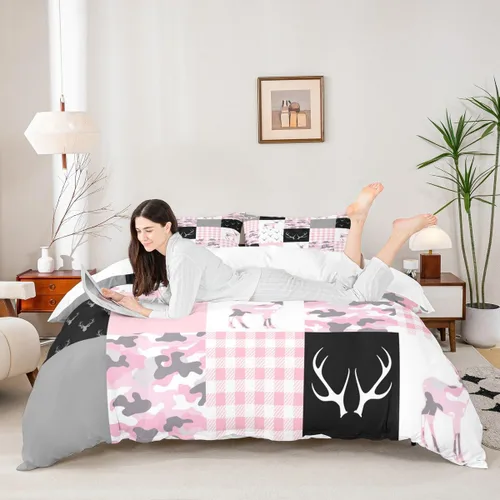 Vista 18 de Manfei Juego de funda de edredón de mariquita de tamaño individual, juego de ropa de cama de flores de acuarela de 2 piezas, funda de edredón floral