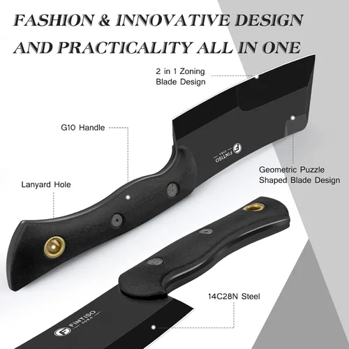 Vista 5 de Cuchillo de carnicero de 5.5 pulgadas, cuchillo de chef y cuchilla de carnicero 2 en 1 con funda, cuchillos de cocina multiusos con mango G10