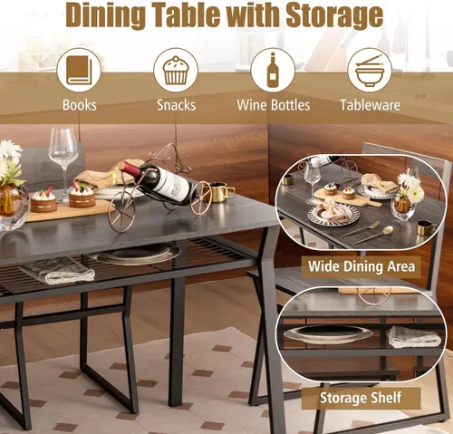 Vista 4 de Giantex Juego de mesa de comedor para 4, mesa de cocina rectangular de 47 pulgadas de largo x 28 pulgadas de ancho con 4 sillas trapezoidales, marco