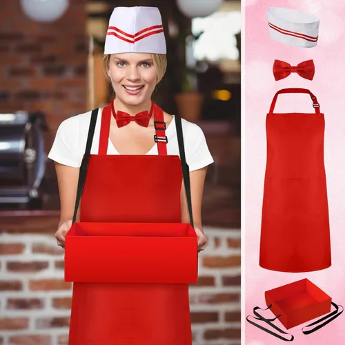 Vista 6 de SATINIOR 8 Pcs Adult Waiter Costume Kits Hot Dog Soda Jerk Movie Night Waiter Cosplay Costume 50s Carnivals Circus Party