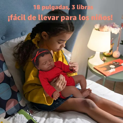 Vista 5 de CHAREX Muñeca Reborn realista de 18 pulgadas - Muñeca de bebé recién nacida afroamericana, dormida, artesana, con piel negra, perfecta para niños