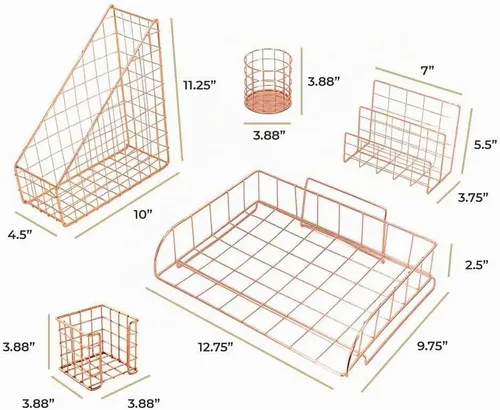 Vista 5 de BLU MONACO Rose Gold Desk Organizer Set 5 Piece Mail Sorter Organizer Countertop with Letter Sorter for Desk Standing File Organizer for Desk