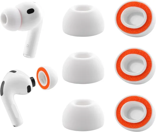 Vista 8 de Puntas de espuma de repuesto para AirPods Pro 3 Silicone Shield, SML Máxima comodidad, 3 pares (blanco, surtido S/M/L)