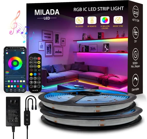 Vista 9 de Tira de luces IC inteligentes COB RGB 20FT/6M UL-Color que fluye la luz de tira