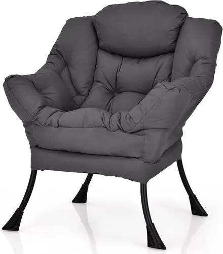Vista 9 de Giantex Silla moderna perezosa, silla de salón contemporánea de tela de poliéster con marco de acero, silla individual tapizada con reposabrazos