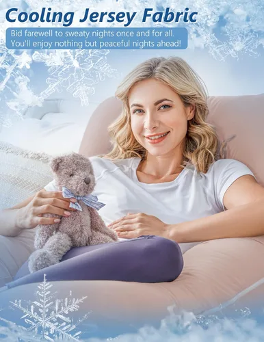 Vista 4 de Meiz - Almohadas de embarazo refrescantes para dormir, almohada corporal de maternidad para mujer embarazada, en forma de U, con funda de jersey