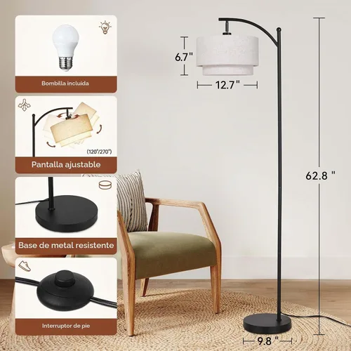 Vista 3 de Lámparas de pie SUNMORY para sala de estar con bombilla LED de 12W, lámpara de pie de arco con 3 temperaturas de color, lámparas de pie modernas