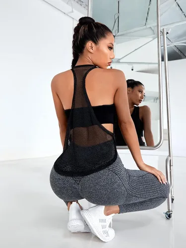 Vista 5 de MakeMeChic Camisetas sin mangas para mujer, con espalda cruzada, atléticas, para entrenamiento