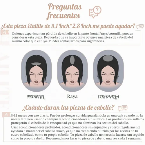 Vista 7 de Elailite Pelucas para mujeres con flequillo, cabello humano real, topper con cabello delgado, 13 cm x 7 cm, base de seda, clip en piezas de cabello