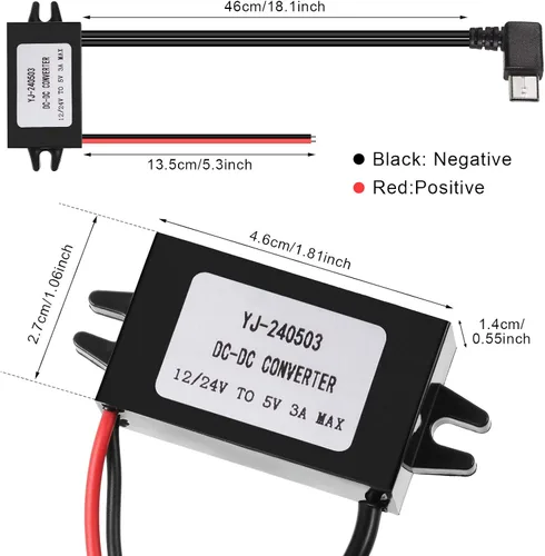 Vista 3 de Weewooday Paquete de 2 convertidores de 12 V a 5 V CC, regulador de voltaje de módulo Buck de ángulo recto de 3A 15 W, adaptador de corriente