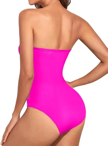 Vista 2 de Holipick Traje de baño de una pieza sin tirantes para mujer, sexy, con corte de malla, con control de abdomen
