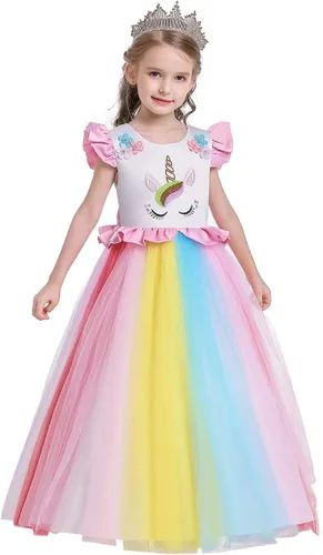 Vista 34 de REXREII Vestido de tul sin mangas para fiesta de unicornio para niñas, disfraz de carnaval, princesa, cumpleaños, Navidad, vestido largo