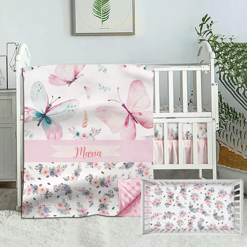 Vista 13 de Juego de ropa de cama personalizado para cuna de bebé, edredón de cuna con nombre personalizado, ropa de cama de ciervo con cuernos, juego de 2