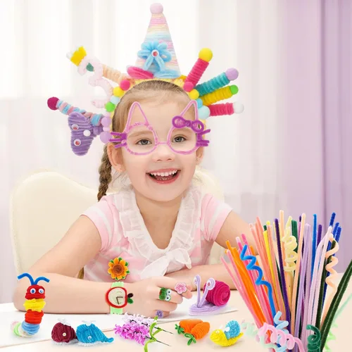 Vista 4 de 2500 limpiapipas para manualidades, limpiapipas a granel para artes y manualidades, tallos de felpilla multicolor, decoración de sala de proyectos