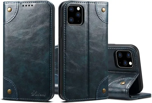 Vista 6 de SINIANL - Funda de piel compatible con iPhone 11, diseño de libro tipo cartera, cierre magnético con soporte y ranuras para tarjetas de crédito
