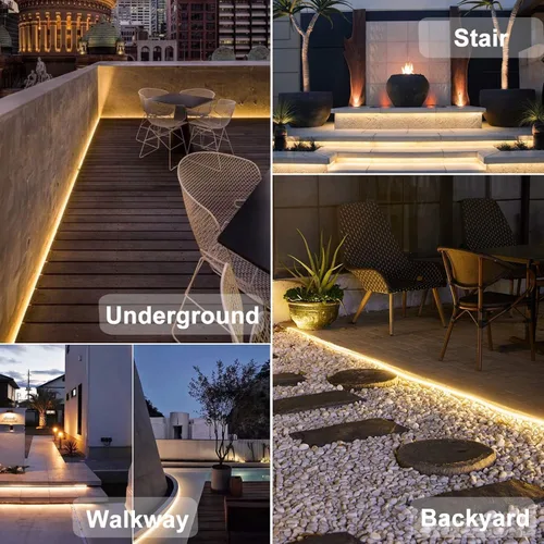 Vista 7 de Tira de luces solares de 50 pies para exteriores, tira de luz LED impermeable, encendido/apagado automático, tira de luces recargables de 8 modos