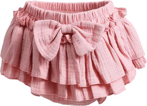 Vista 2 de Newborn Baby Girl Cotton Skirts with Built-in Shorts Toddlers Ruffle Diaper Covers Infant Skorts with Bows Headband Set