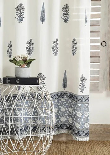 Vista 4 de Madhu International Cortinas bohemias – Juego de 2 paneles de algodón estampado floral para sala de estar, tapiz con bolsillo para barra, cortina
