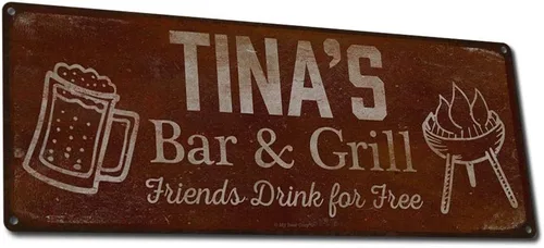 Vista 35 de Adam's Bar and Grill Friends Drink for Free, cartel de aluminio de 5.75 x 15.5 pulgadas, accesorios personalizados para bar y decoración de pared