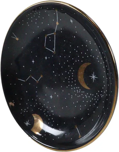 Vista 5 de Ebros Gift Wicca Símbolos Sagrados Estrella Púrpura Astrología Constelación Zodiaco Horóscopo Luna y Estrellas Albaratija Redonda Joya Plato