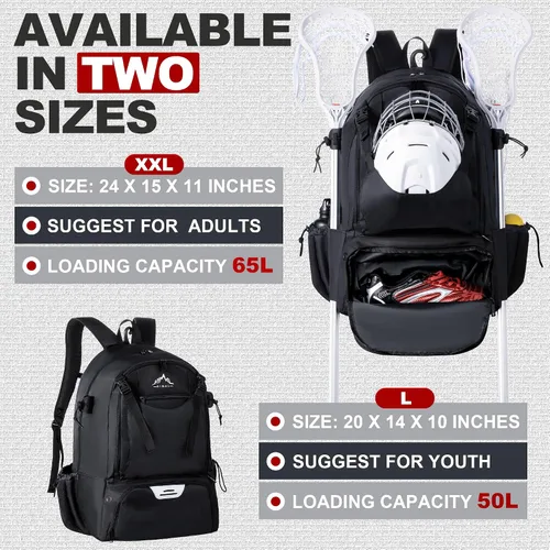 Vista 2 de Mochila para lacrosse GoHimal extra grande con soporte para palo de arrastre Tow Stick Holder