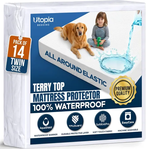 Vista 49 de Utopia Bedding – Protector impermeable de colchón tamaño individual, funda de colchón de terry premium de 200 GSM, transpirable, estilo ajustado