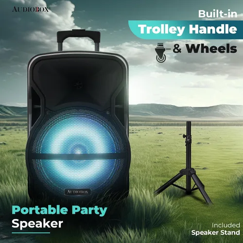 Vista 5 de ABX-12S - Altavoz portátil Bluetooth PA de 12 pulgadas con soporte y micrófono, USB, TF, FM, AUX, conector de micrófono de 1/4 pulgadas, batería