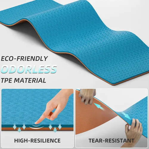 Vista 4 de Esterilla de yoga extra larga y ancha gruesa para hombres y mujeres altos, 76''x32.6''x7mm - TPE de alta densidad antideslizante en ambos lados