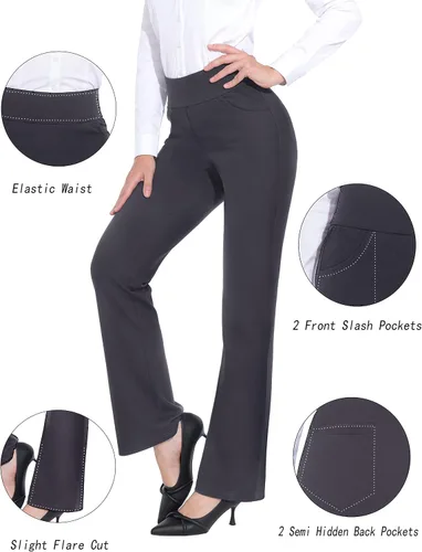 Vista 4 de ZTN - Pantalones de cintura alta con control de barriga para mujer, pantalones de vestir con 4 bolsillos, pantalones de trabajo para negocios