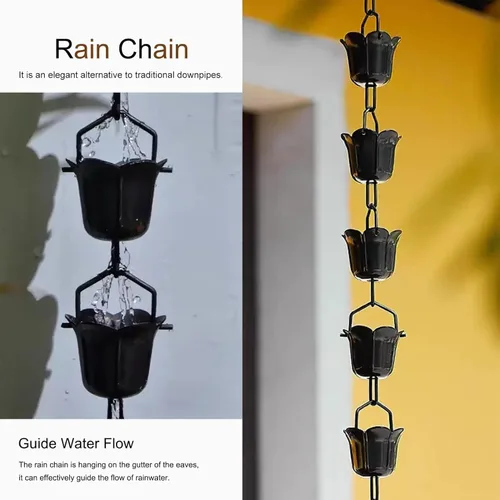 Vista 3 de Rain Chains Aluminum Rain Chain for Heavy Rain, Decorative Chimes & Rain Catcher Cups(100cm/3.3ft)