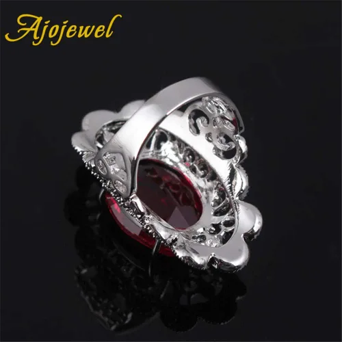 Vista 6 de Anillos grandes ovalados de cristal rojo para las mujeres ahuecan hacia fuera flor diseño dedo joyería vintage anel