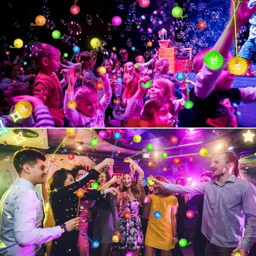 Vista 5 de SHQDD 24 bolas de luz, bolas antiestrés, bolas inflables para niños, bola chirriante intermitente de 6 colores, juguetes iluminados de 2.2 pulgadas