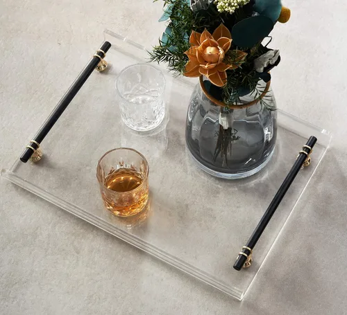 Vista 5 de Artmaze Bandeja acrílica, con mango de metal negro, para mesa de café, decorativo, 16 x 12 pulgadas Mango negro