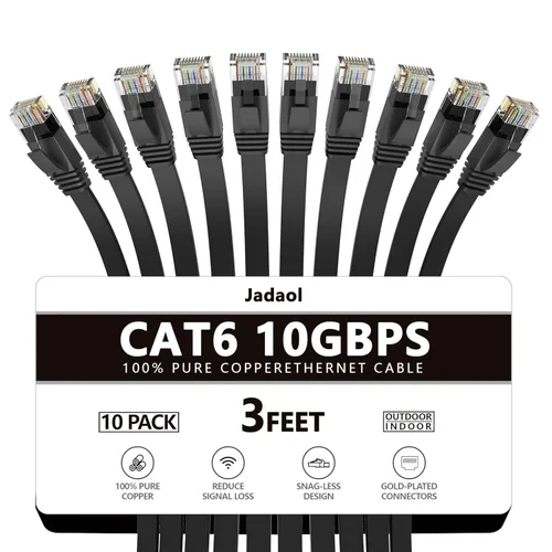 Vista 42 de Cable Ethernet Cat 6 de 1 pie (paquete de 6), para exteriores e interiores, compatible con red Cat7 de 10 Gbps, cable de conexión LAN plano