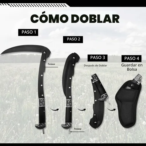 Vista 5 de WILLBOND Herramienta de jardín plegable de hoz negra afilada, cuchillo de mano de hierba de seguridad portátil con funda mango de madera, 2