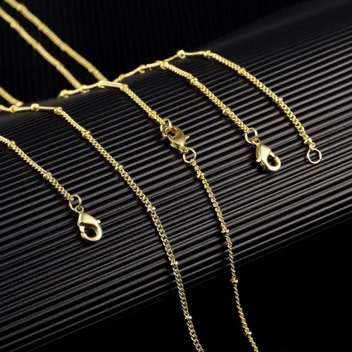 Vista 6 de Venta al por mayor 12 piezas chapado en oro de latón sólido con cuentas de satélite de bola de eslabones delgados para la fabricación de joyas de 16