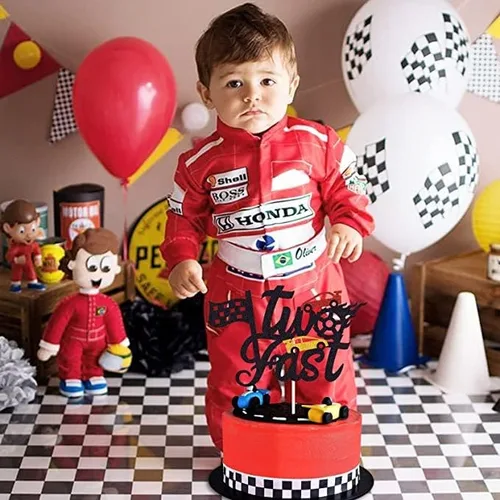 Vista 2 de Marwey Decoración para pastel de autos, decoración de dos cumpleaños rápidos, decoración de pastel de segundo cumpleaños con temática de automóvil