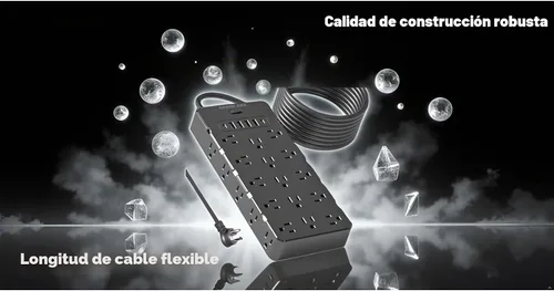 Vista 2 de Regleta de Alimentación de Protección contra Sobretensiones de Servicio Pesado - 25 Tomas de CA, 6 Puertos USB, Protección 4000J, Cable de Extensión