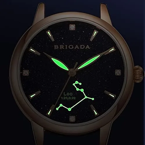 Vista 6 de BRIGADA Relojes de constelación de cristal luminoso para mujer con correa de cuero negro impermeable para mujer