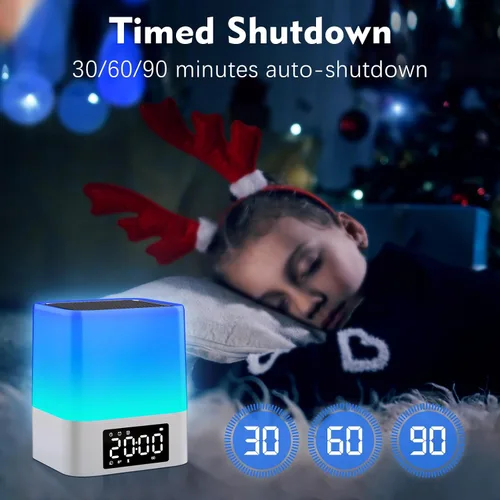 Vista 6 de Luz Nocturna Altavoz Bluetooth, Regalos para Niños de 10 11 12 13 14 15 Años Adolescentes Niñas, Reloj de Alarma Dual Todo en Uno, Lámpara de Noche