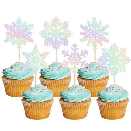 Vista 12 de Gyufise 24 adornos de copos de nieve Oh Baby para cupcakes con purpurina azul, decoración de pastel de baby shower congelado para baby shower